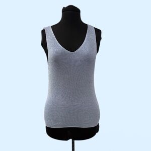 Frank Lyman Design Light Blue Ribbed V-Neck Tank NWT